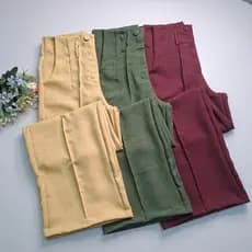 Calça Pantalona Feminina De Linho Cintura Alta Moda Elegante