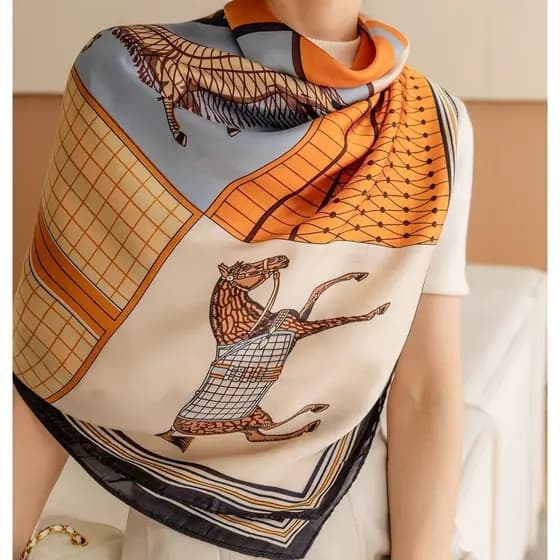Mulheres Cavalo Cetim Falso Xales De Seda Lenços Quadrados Foulards Envoltório Praia Lenço De Cabeça 110x110cm