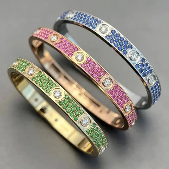 Clássico Feminino Bling Colorido Completo Zircônia Cúbica Titânio Parafuso De Aço Inoxidável Amor Pulseira Jóias Present