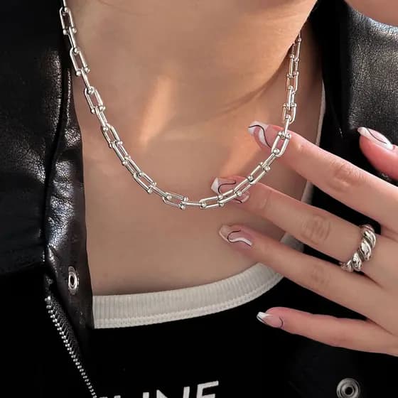 Moda Feminina Costura De Aço Inoxidável Em Forma De U Designer Corrente Colar Pulseira Brinco Conjunto De Jóias De Casam