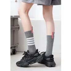 Moda Feminina Listrada Coxa Meias Altas Acima Do Joelho Meninas Estudante De Algodão Cinza Preto