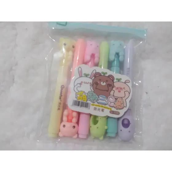 Kawai importado mini marca texto Cute .O Kit com 6 marca texto em tons pastéis.Uma maneira fofa de marcar textp.