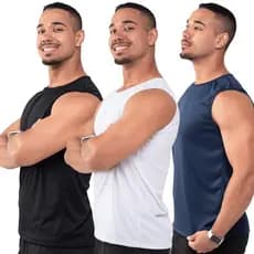 Kit 3 Peças Regatas Masculina Dryfit Lisa Básica Treino Academia Confortável Dia a Dia Camiseta Leve Plus Size Slim