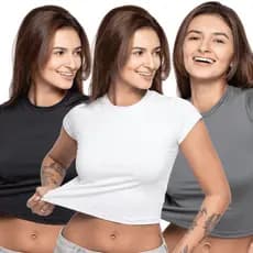 Kit 3 Blusas Baby Tee Feminina Premium Slim Fit Camiseta de Compressão Baby Look