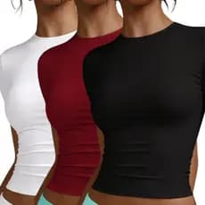 Kit 3 Baby Tee Feminina Blusa Slim Fit Baby Look Manga Curta Blusa de Compressão Academia