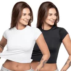 Kit 2 Baby Tee Feminina Blusa Slim Fit Baby Look Manga Curta Blusa de Compressão Academia