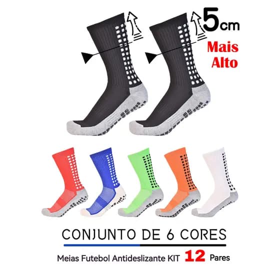 Kit Meias de Futebol Masculino Profissional Cano Alto Antiderrapante e Pespirável Para Treino