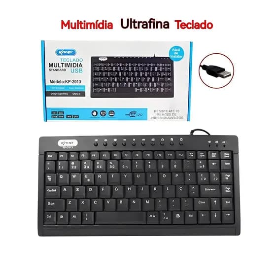 Teclado Mini Slim Multimídia USB 2.0 Compacto Design Notebook com 10 Teclas de Atalho Ergonômico