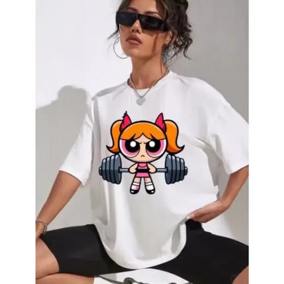 Camiseta Camisa Feminina Academia Gym Fitness T-shirt Meninas Super Poderosas Blusão Treino Streetwear