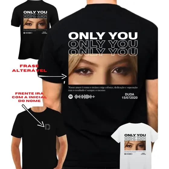 Camiseta Casal Only You Modelo Unissex Oversized ou Básica Olhos Olhar Foto GIRLFRIEND Personalizada