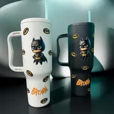 Copo com Canudo Personagem Batman Personalizado 1200ml Em Policarbonato + Brinde