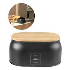 Porta Pão Com Tampa De Bambu Guarda Mantimentos Preto - Preto - Liso