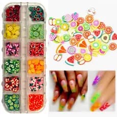 12 Divisória Fatia De Frutas Lantejoula Borrachada Glitter Strass Boreal Decoração De Unhas  Acessórios Arte Manicure