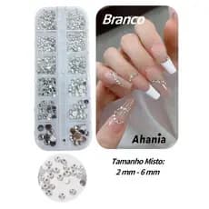 Ahania Kit de Strass Decoração Unhas Branco e Boreal Fruta Cor Encapsular Com Caixinha Organizadora