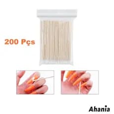 Ahania 200 Pcs Palitos Com Algodão De Limpeza 10cm Cabo Madeira Descartável, Para Manicure e Cílio