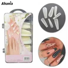 Ahania 100 Unhas Tips Unha Postiças Modelo Bailarina Longa Cor Transparente E Bege Estojo Acrilico