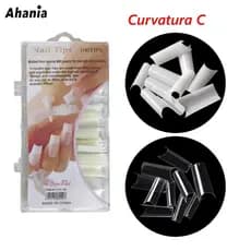 Ahania 100 Unhas Tips Unha Postiças Modelo Curvatura C Cor Transparente E Bege Estojo Acrilico