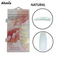 Ahania 100 Unhas Tips Nail Unha Postiças Modelo Natural Baillarina Curto Cor Bege e Transparente