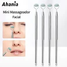 Massageador Facial com Mini Rolo de Jade Natural & Esfera de Aço 2 em 1,Massageador com Precisão para Área Olho e Nariz
