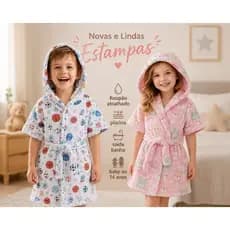 Roupão de Banho Infantil Atoalhado Piscina Sem Capuz Promoção