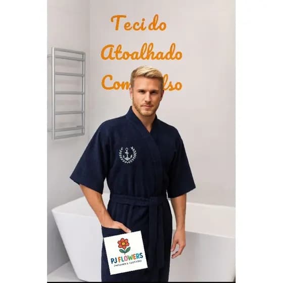 Roupão de Banho Adulto Atoalhado Unissex  Felpudo Bordado.