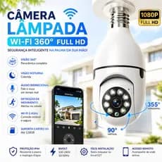 Câmera Lâmpada Segurança Wi-Fi 360° IP Full HD Visão Noturna Bivolt Vigilância Inteligente