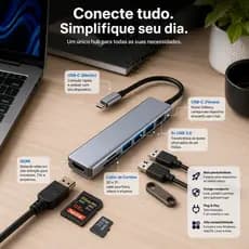 Hub Adaptador USB-C 7 em 1 AJ-N17 HDMI 4K USB 3.0 SD/TF
