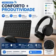 Kit Preto Fone Bluetooth  + Teclado Mouse Sem Fio