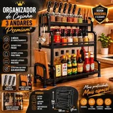 Organizador de Cozinha 3 Andares Porta Temperos Facas eTábua