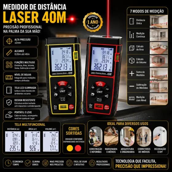 Medidor de Distância Laser 40m Digital Alta Precisão Trena
