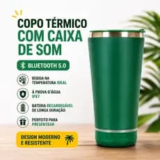 Copo Térmico Bluetooth com Som LED e Tampa Abridor 420ml Verde