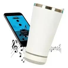 Normal Bluetooth - Copo Térmico Som Led e TAMPA com ABRIDOR (420 ml) - Branco