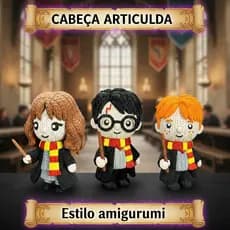 Boneco Harry Potter, Ron e Hermione | Estilo Amigurumi | Trio ou duplas Colecionável Com Desconto