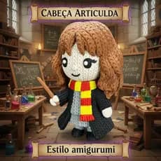 Boneco Hermione Bruxa Geek Colecionável Estilo Amigurumi Inspirado Harry Potter