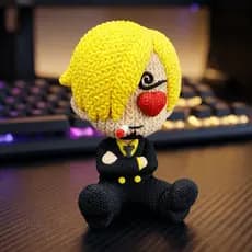 Boneco Sanji One Piece Estilo Crochê Amigurumi Geek Colecionável Cabeça Articulada