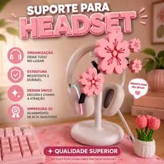 Suporte para Headset (Fone de Ouvido) Sakura/Flor de Cerejeira Gamer Rosa | Organizador de Mesa Setup Feminino Geek