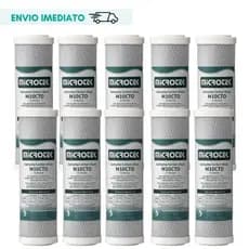 Carbon Block Kit C/10 Unidades 9 3/4'' Purificador Retira Cloro Remove Odor da Agua Carvão Ativado