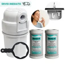 Filtro de Água Branco Pia Cozinha + 2 Refis Carvão Ativado Carbon Block Purificador Econômico