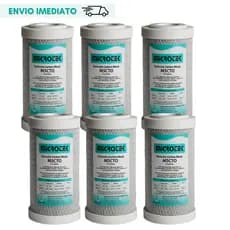 Kit 6 Filtro Refil Carbon Block Carvão Ativado 5" x 2 1/2" 5 Micra Remove Cloro Odor Purificador