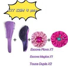 Kit 2 Toucas toca de Cetim Dupla Face + Escova Mágica + Escova Polvo