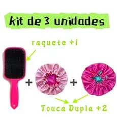1 Escova Raquete + 2 Touca Dupla Cetim anti-frizz