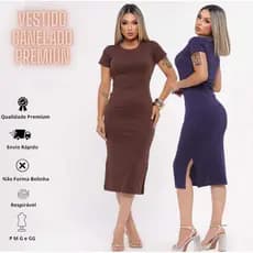 Vestido Canelado Feminino Manga Curta Fenda Lateral Casual e Elegante