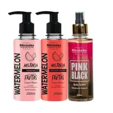 Kit Cuidado Rosto E Corpo Hidratante + Sabonete Líquido + Body Splash Pink Black 200ml Cada