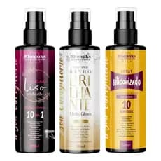 Spray Protetor Térmico Capilar 10 Em 1 Meu Liso + Banho Brilhante + Siliconizado 200ml Cada