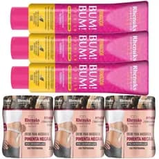 3und Gel Redutor De Medidas Pimenta Negra 200g + 3und Gel Firmador De Bumbum/ Barriga/ Coxas 150g