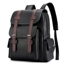 Mochila Notebook Masculina Grande Capacidade para Viagem - Couro PU Preto, Conforto Diário, Enviamos do Brasil