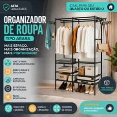 Guarda Roupa Arara Portátil Organizador de Roupas C/ Prateleiras e Divisórias Estrutura Reforçada CH