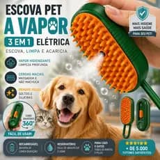 Escova A Vapor Para Pets Elétrica  3 em 1 Escova, Limpa e Acaricia - CH