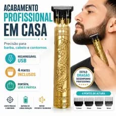 Máquina de Cortar Cabelo e Barba Profissional Recarregável USB Dragão 4 Pentes Lâmina de Aço - CHAI