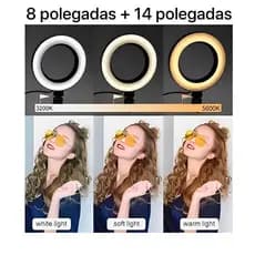 Ring Light 8 Polegadas c/ Tripé de mesa + Ring Light 14 Polegadas c/ Tripé Iluminaçãom